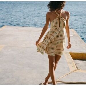 Zara Striped Halter Mini Dress Sleeveless Casual Summer Beach Vacation M